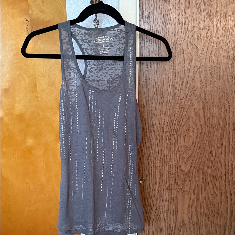 Maurices Charcoal Tank Top with Vertical Accents